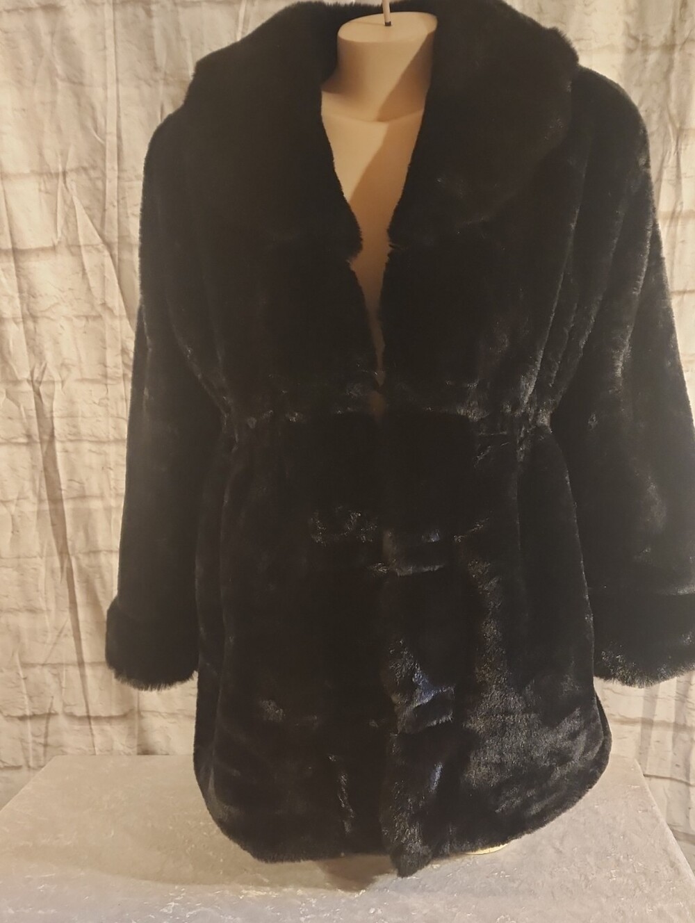 Black Faux Fur Teddy Jacket with Plush Collar